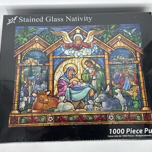 STAINED GLASS NATIVITY Jigsaw Puzzle 1000 Piece Vermont Christmas Company NEW!